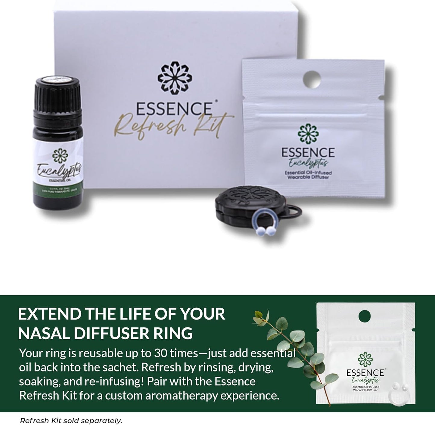 HONÉ Essence Wearable Aromatherapy Nasal Diffuser – Eucalyptus Essential Oil Nose Ring Silicone Inhaler for Stress & Mood Support - Made in USA & Travel-Friendly
