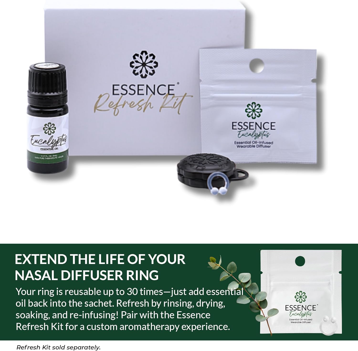 HONÉ Essence Wearable Aromatherapy Nasal Diffuser – Eucalyptus Essential Oil Nose Ring Silicone Inhaler for Stress & Mood Support - Made in USA & Travel-Friendly