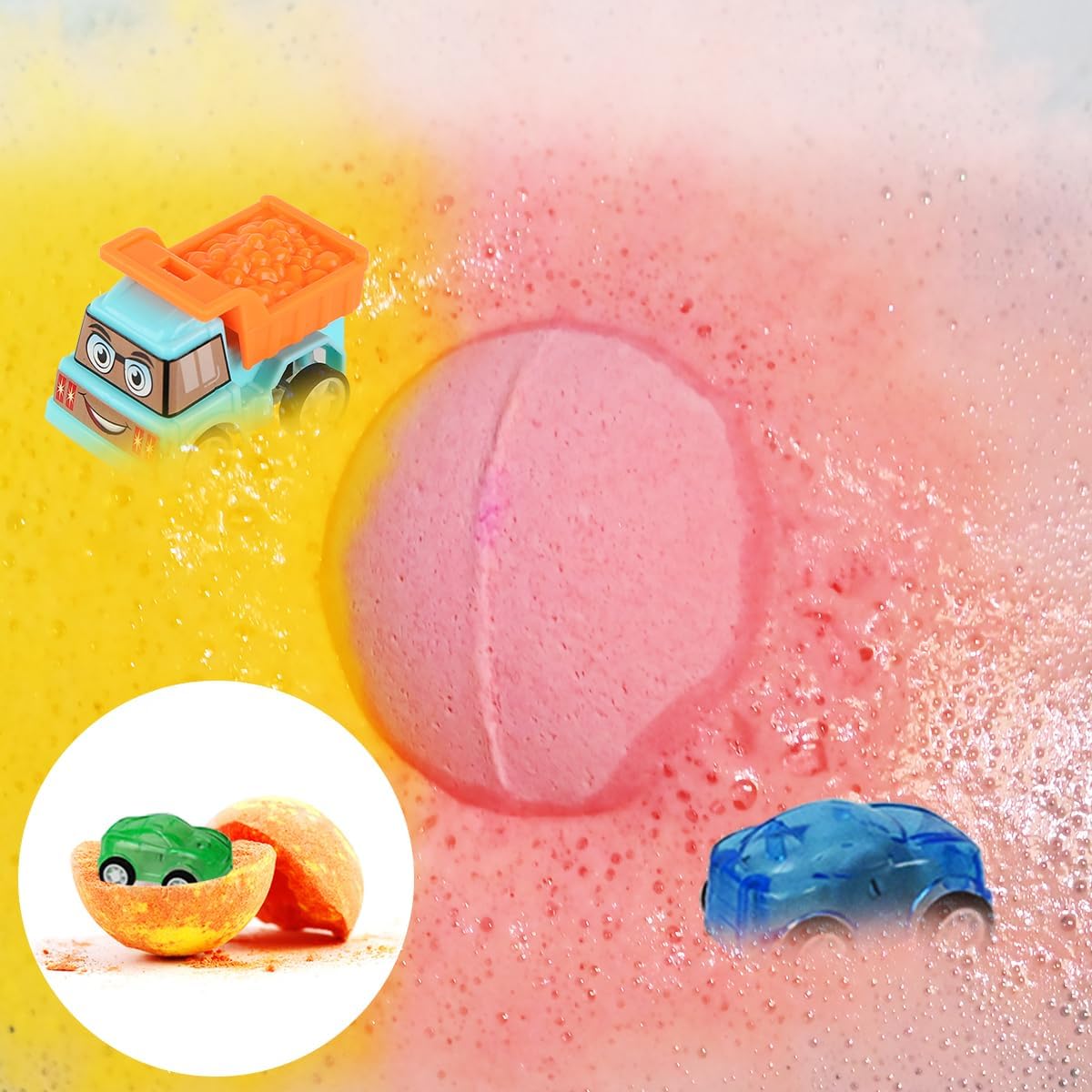 Bath Bombs for Kids with Toys Inside, Kids Bath Bombs for Boys Girls, 9-Piece Bathbombs Set Includes 9 Pull-Back Cars and 3 Vehicles, Halloween Christmas Birthday Gift Set for Children