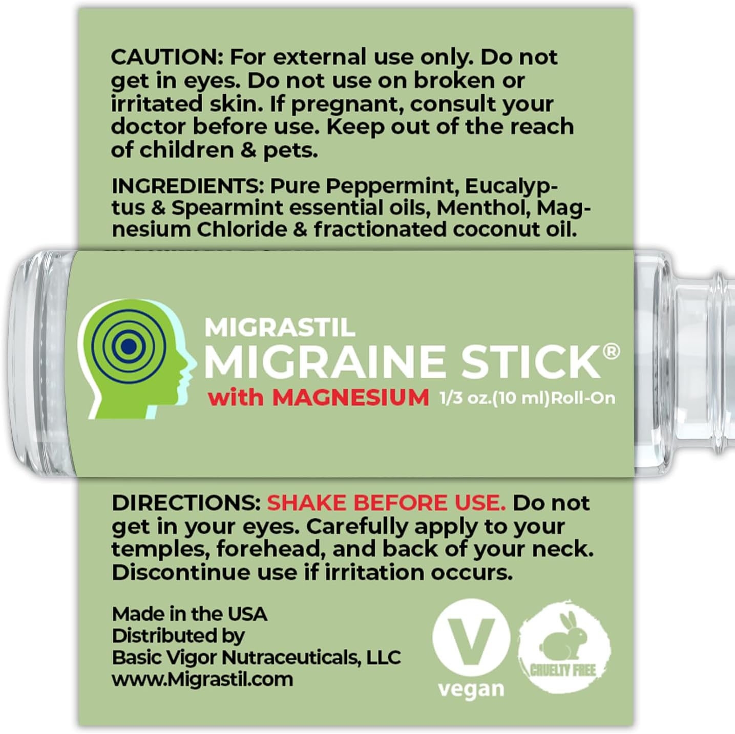MIGRASTIL Migraine Stick with Magnesium. Cooling Peppermint Eucalyptus Essential Oil Topical Magnesium for Headache Support. Made in The USA 10 ml