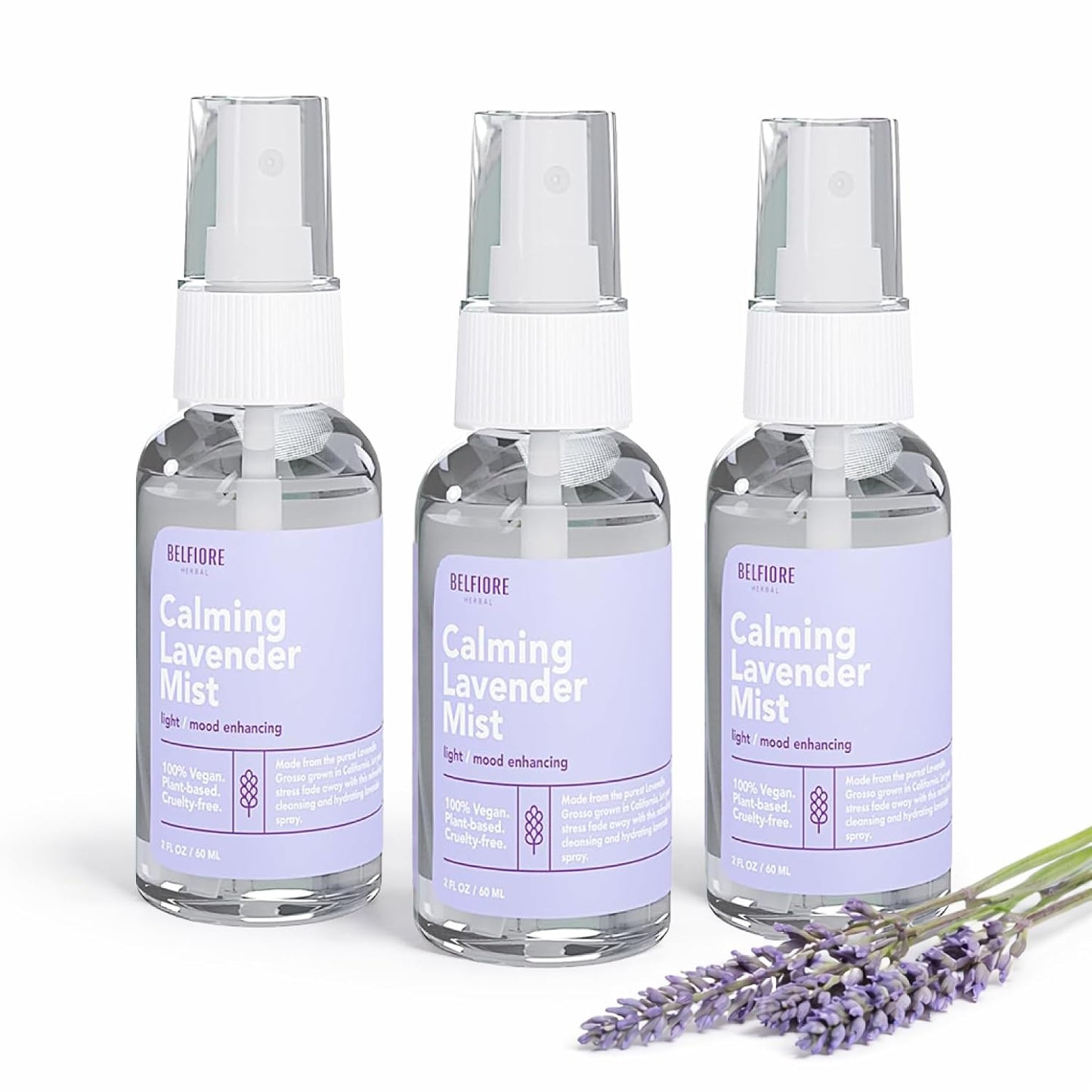 100% Natural Lavender Mist Spray, Organic Face Body Hair Hydrating Mister, Calming for Better Sleep, Vegan non-GMO, 2 ounce (3 Pack)