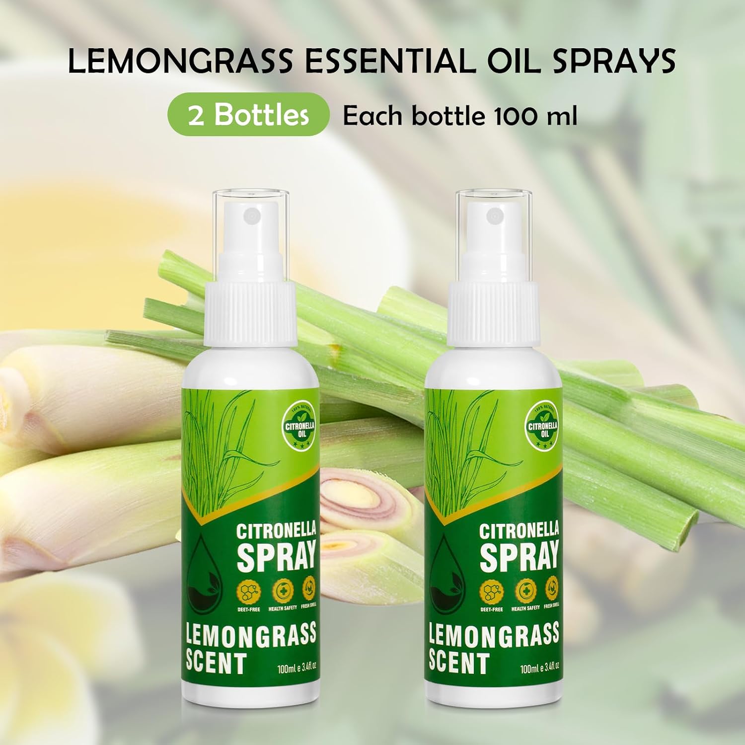 SCENTORINI Citronella Spray with Lemongrass Essential Oil, DEET-Free, 6.76 oz (2 Pack) Air Freshener Mist, Plant-Based for Home, Patio, Outdoor, Courtyard, Camping, Hiking, Traveling, Fishing