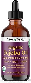 Viva Doria Jojoba Oil, USDA Certified Organic, 4 fl oz, Natural Jojoba Oil for Hair, Skin & Face, Cold Pressed Unrefined