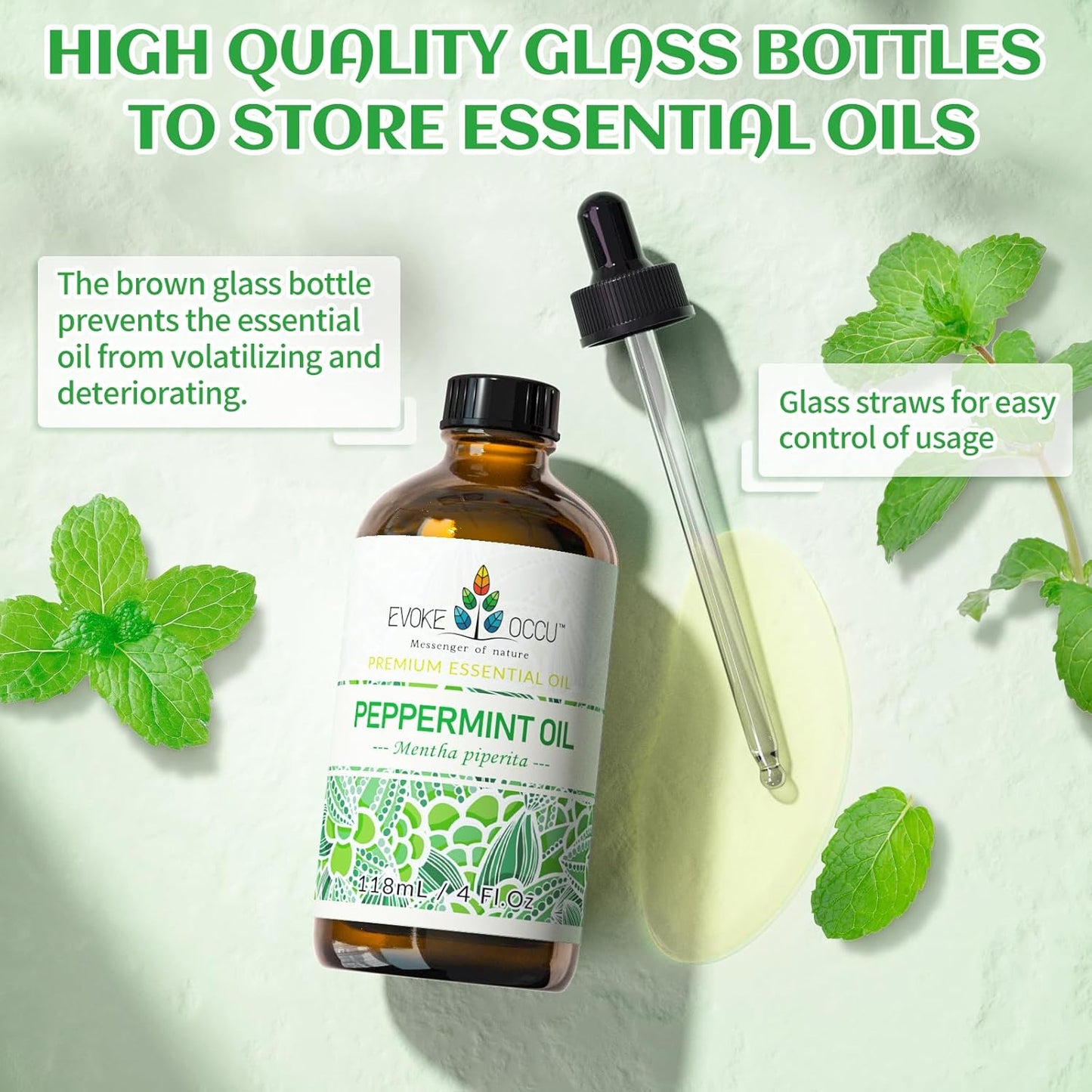 EVOKE OCCU Peppermint Oil 4 Fl Oz - for Spray Diffuser Aromatherapy Hair and Skin Care - Kitchen Garden Car - 100% Pure and Natural