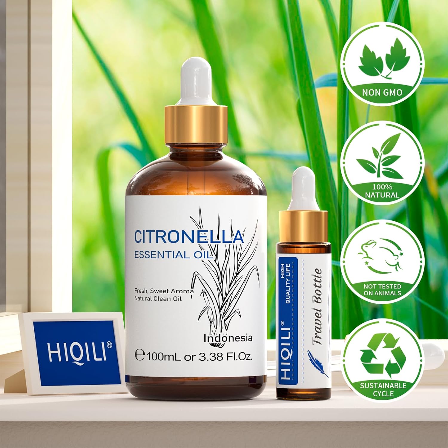 HIQILI 100ML Citronella Oil for Homemade Sprays, Add to Diffuser, 100% Pure and Natural Undiluted 3.38 Fl Oz