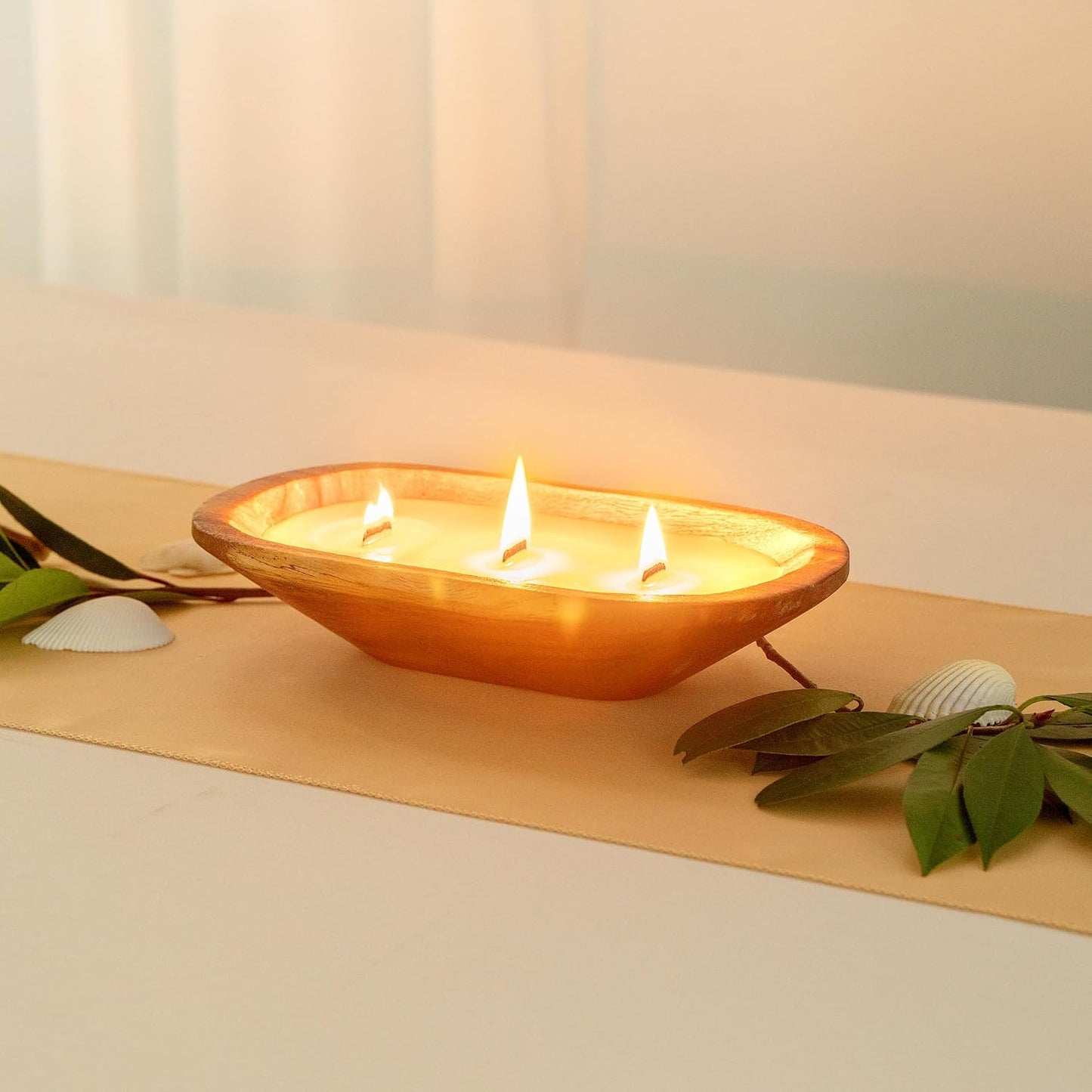 Restaurantware-Coco Casa 9.1 x 5.5 x 2 Inch Wood Dough Bowl Candle, 1 Hand Poured Bread Bowl Candle - Coconut Mango Fragrance, Double Wax Blend, Soy Wax Scented Candle, Wooden Wick