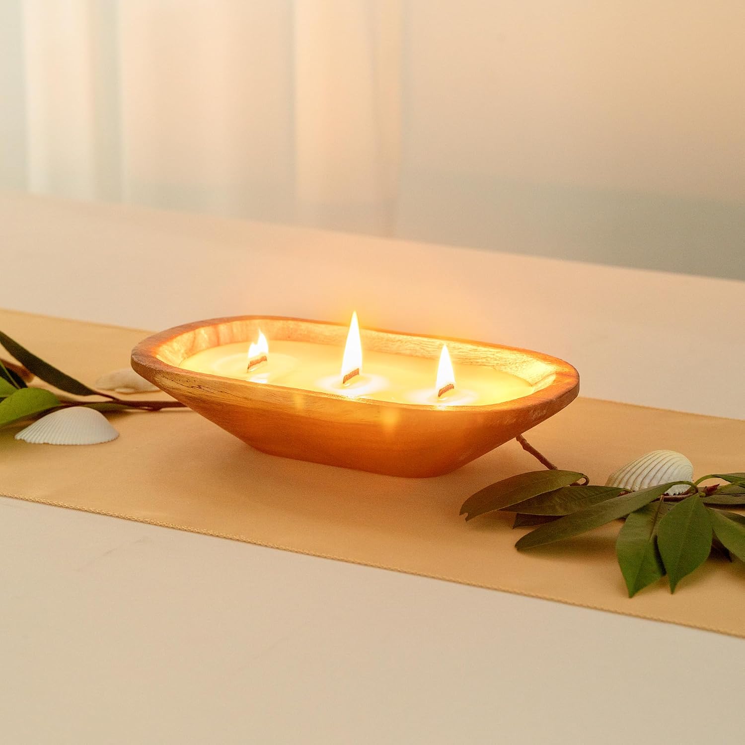 Restaurantware-Coco Casa 9.1 x 5.5 x 2 Inch Wood Dough Bowl Candle, 1 Hand Poured Bread Bowl Candle - Coconut Mango Fragrance, Double Wax Blend, Soy Wax Scented Candle, Wooden Wick