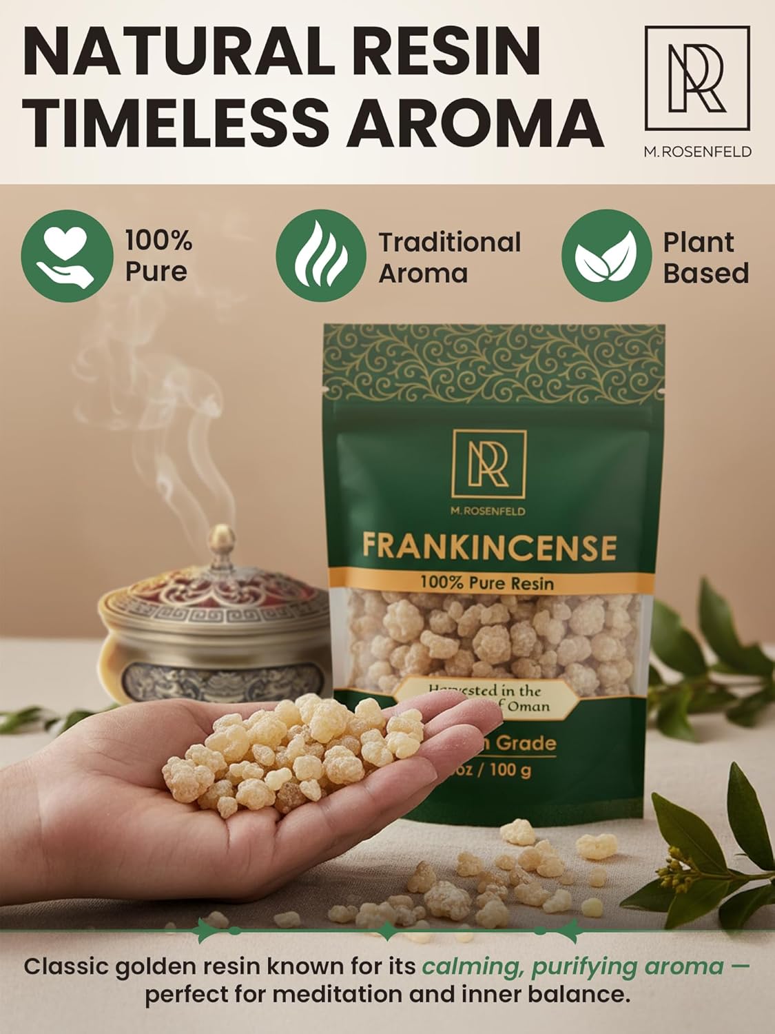 Frankincense Resin 3.5 oz (100g) – Premium Oman Boswellia Sacra - 100% Pure Natural Incense Resin for Burning Aromatherapy Meditation & Spiritual Cleansing