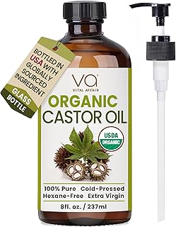 VITAL AFFAIR Castor Oil Organic Cold Pressed Unrefined Glass Bottle - USDA Certified Castor Oil For Hair Growth, Skin, Eyelashes, Eyebrows & Nails - 8 Fl Oz