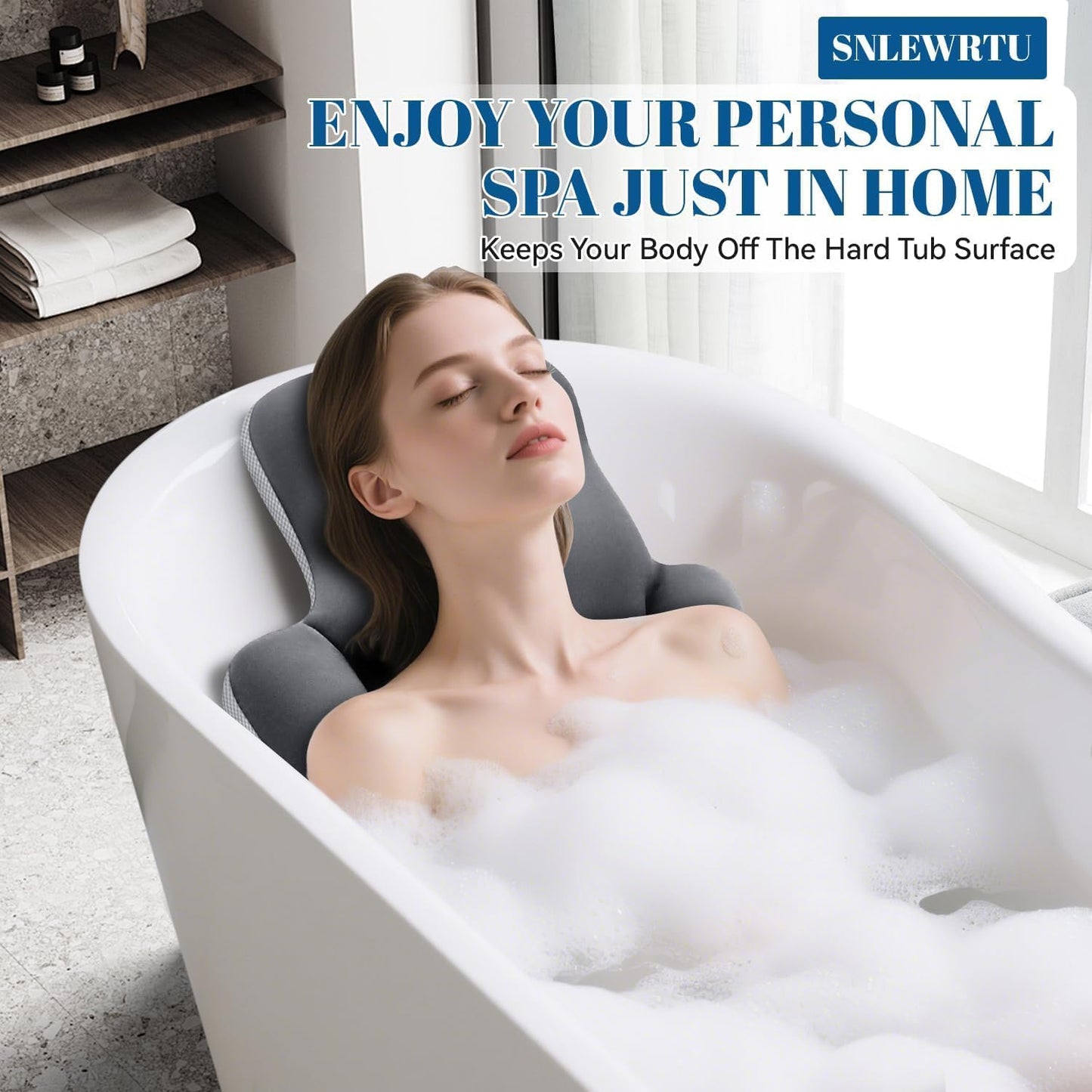 Full Body Bath Pillow for Bathtub, Thick & Luxury Bathtub Cushion with 192 Suction Cups, Bathtub Pillows for Head & Neck, Back Support, Ideal Bath Accessories for Women' Gifts Spa, Soaking, Tub