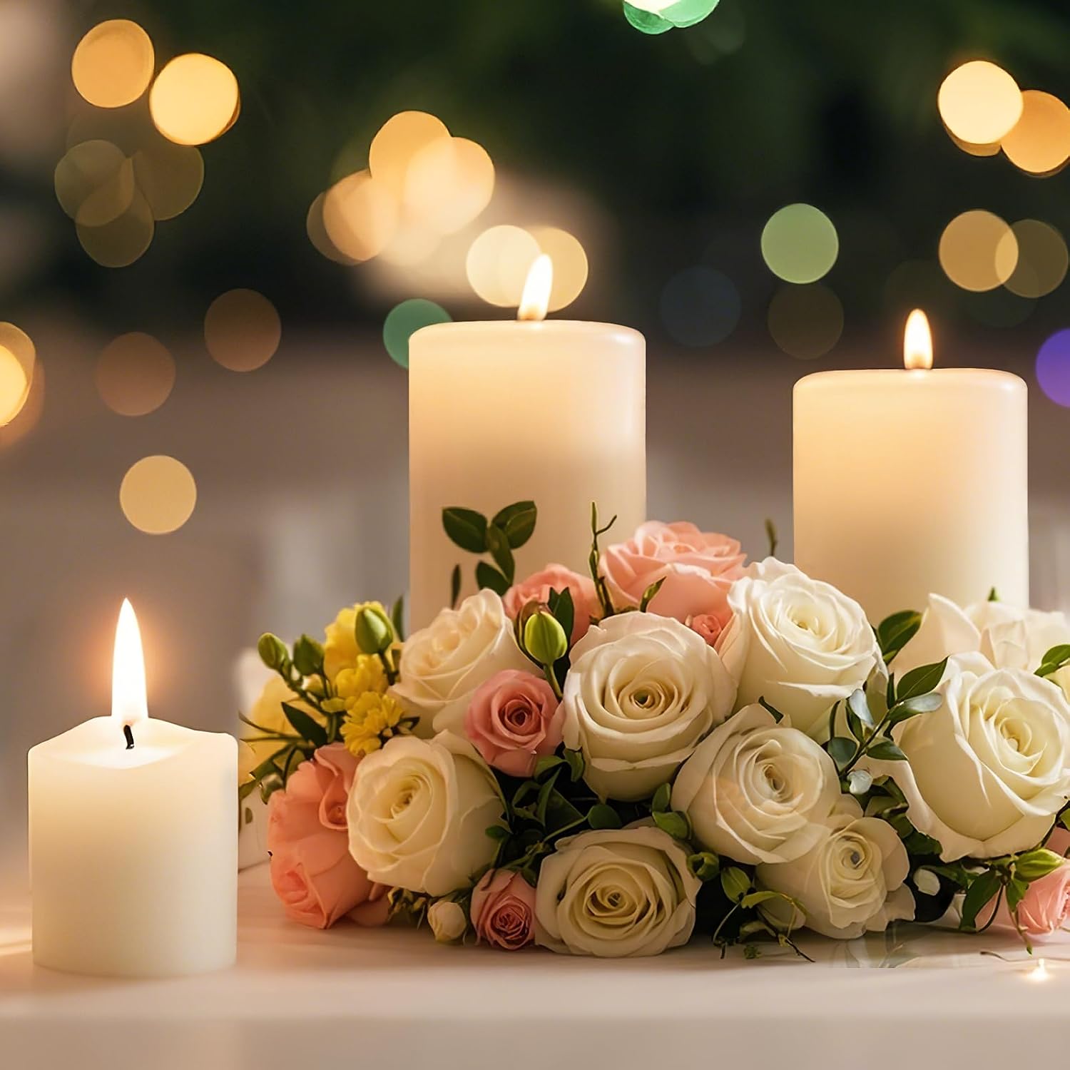 Uscented Pillar Candles, Ivory Pillar Candle Set of 4, 3 x 3 Inch Dripless and Smokeless Large Pillar Candles for Dinner Table, Christmas and Home Decor 45 Hours Long Burning Time