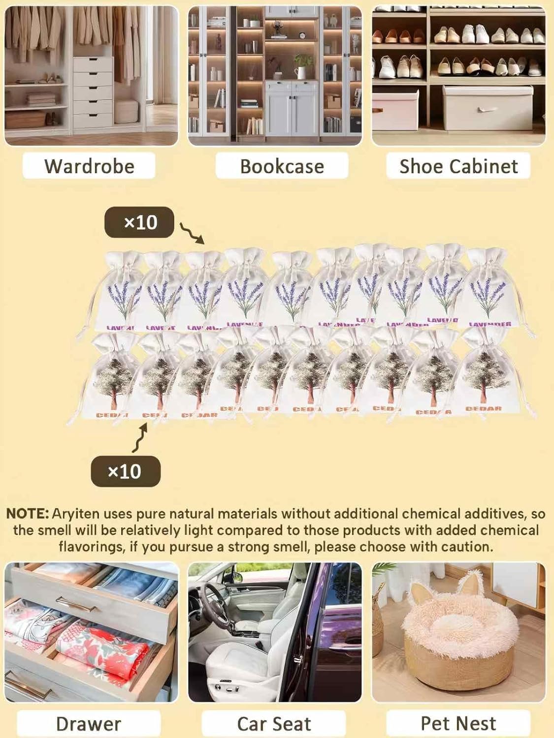 20 Pack Cedar Chips and Natural Dried Lavender Sachets Bags - Stop Clothes Damage, Cedar and Lavendar Home Fragrance Sachets for Drawers and Closets
