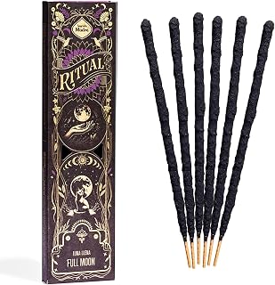 Ritual - Full Moon Incense Sticks, Expresses Your Intentions and Desires, 6 Sticks, 9 Inches Each, Natural Incense with Aromatic Concentrated Oil, Charcoal, Natural Binder & Salt - 1 Hour Burn Time