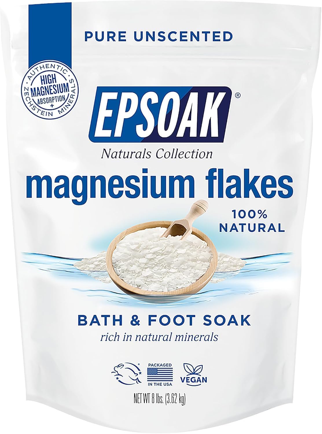 Epsoak Naturals Collection Magnesium Flakes for Foot Spa & Relaxing Bath, 8 lb, 100% Natural & Unscented Zechstein Magnesium Chloride (128 Ounce (Pack of 1)