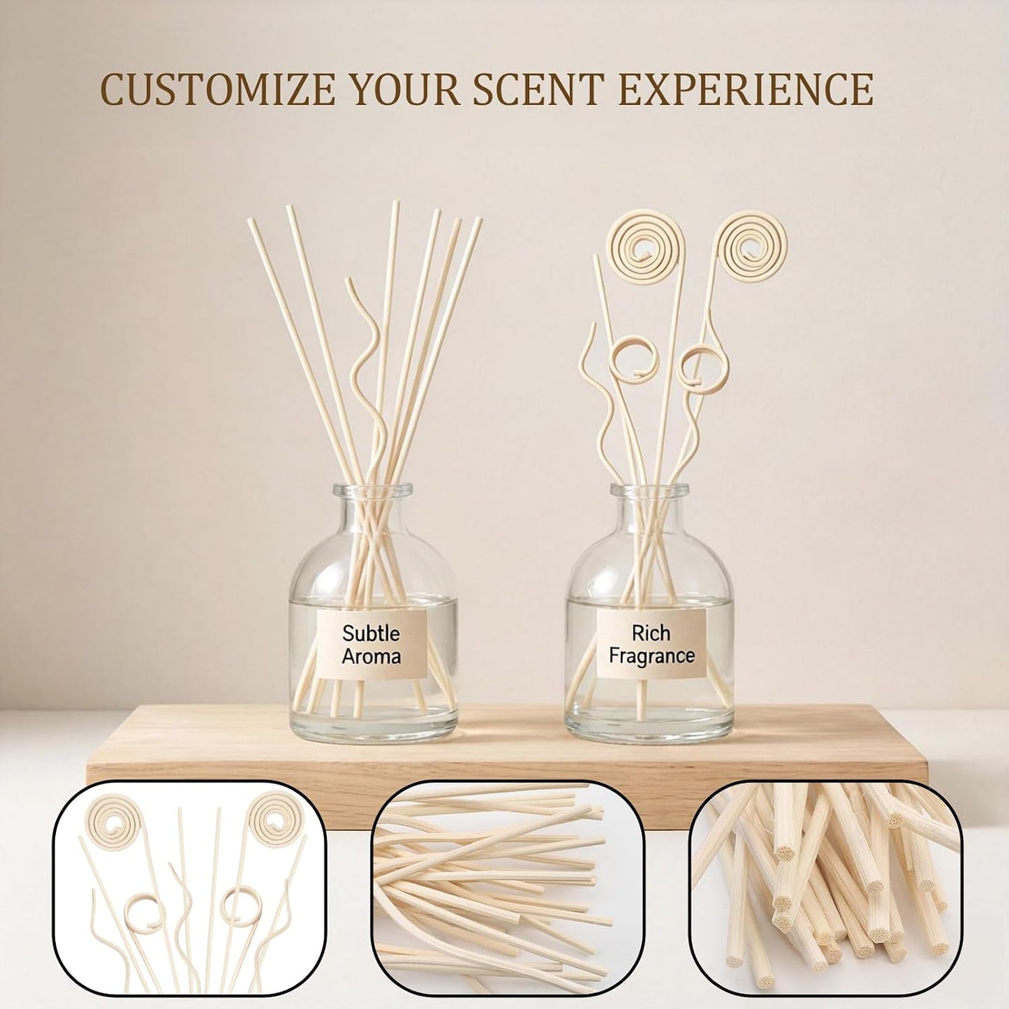 10PCS Reed Diffuser Sticks - Rattan Reed Diffuser Sticks Natural Rattan Wood Essential Oil Diffuser Sticks, Keep Fragrance Scent for Home, Living Room, Bathroom, Bedroom, Office, Decor