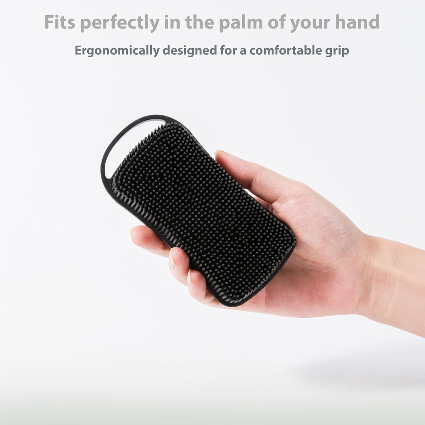 MtBoi 2 PC Silicone Body Scrubber, 2 in 1 Exfoliating Shower Bath Scrubber, Soft Silicone Loofah for Sensitive Skin, Shower Hair Scalp Massager, Easy to Clean, Lather Well (Grey&Black)