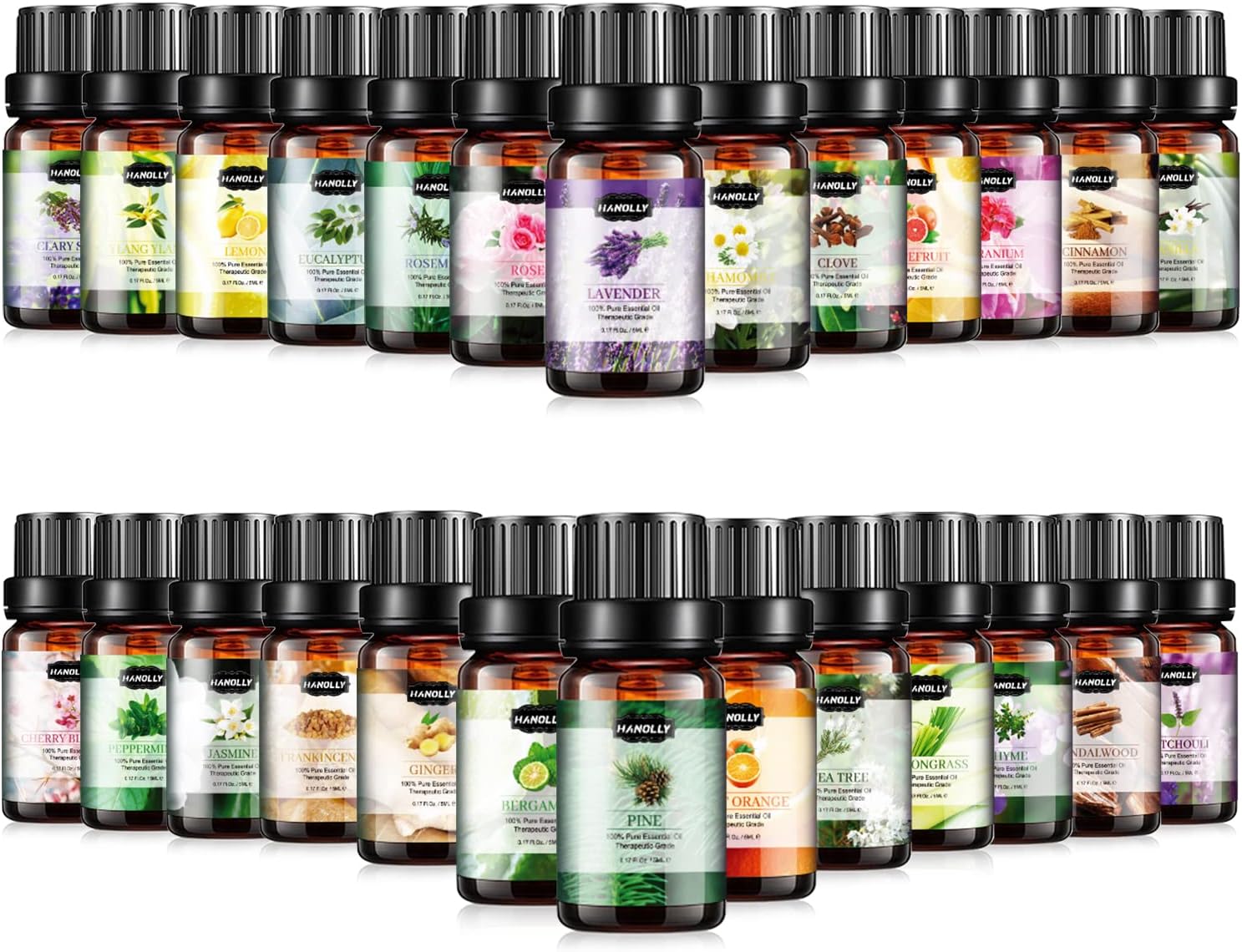 Essential Oils Set, Aromatherapy Essential Oil Kit for Diffuser, Massage, Skin Care (26 x 5ml) - Eucalyptus, Lavender, Tea Tree, Peppermint, Lemongrass, Frankincense, Cinnamon, Sandalwood