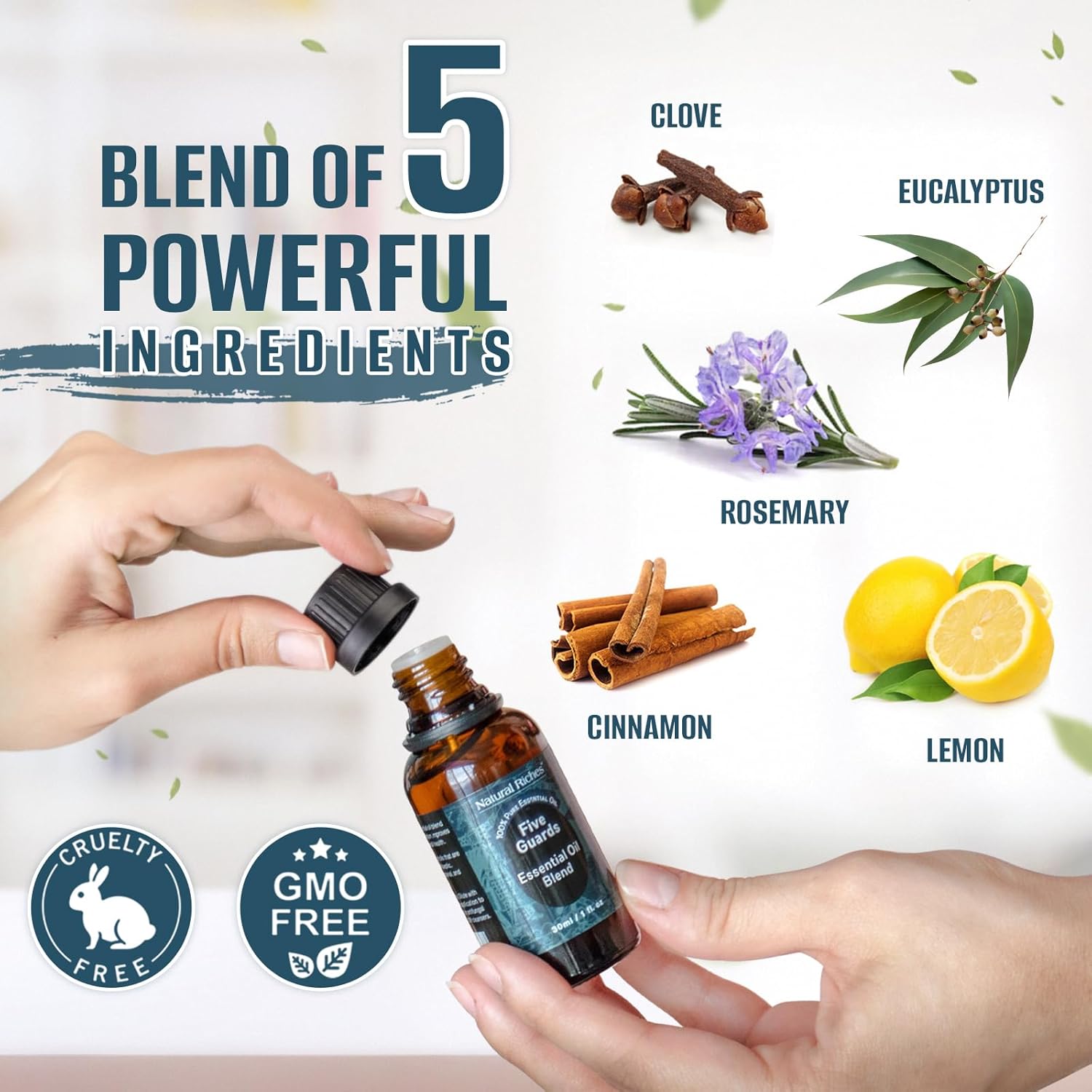 Natural Riches Five Guards Essential Oil Blend for Health Shield Aromatherapy with Clove Cinnamon Lemon Rosemary Eucalyptus Oil - 30ml