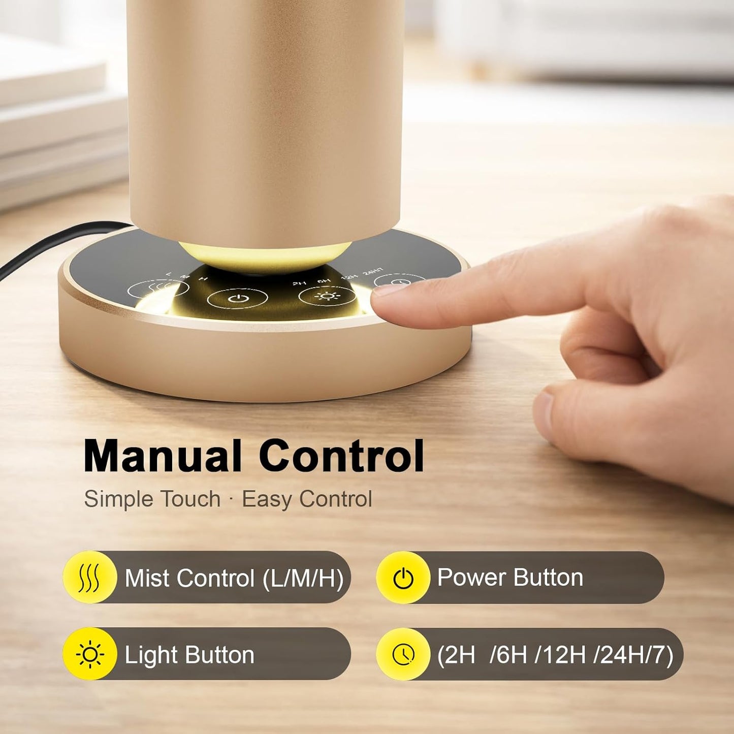 Waterless Diffuser,1500 Sq Ft,Ring Ambient Light,USB Plug-in & Rechargeable,Aluminum,Remote Control&Touch Buttons,Adjustable Fragrance&Timer,Hotel Collection Scent Machine - Gold