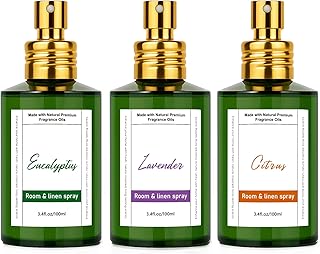 Room Spray Odor Eliminator 3 Pack, Natural Essential Oil Air Freshener Spray for Home Bathroom and Kitchen, Lavender, Citrus, Eucalyptus