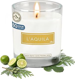 L’Aquila Luxury Scented Candle – Natural Plant Based Wax, 9oz – Bergamot, Fig, Cypress & Amber - Long Lasting 60 Hour Burn – Non-Toxic, Hand-Poured in USA for Home