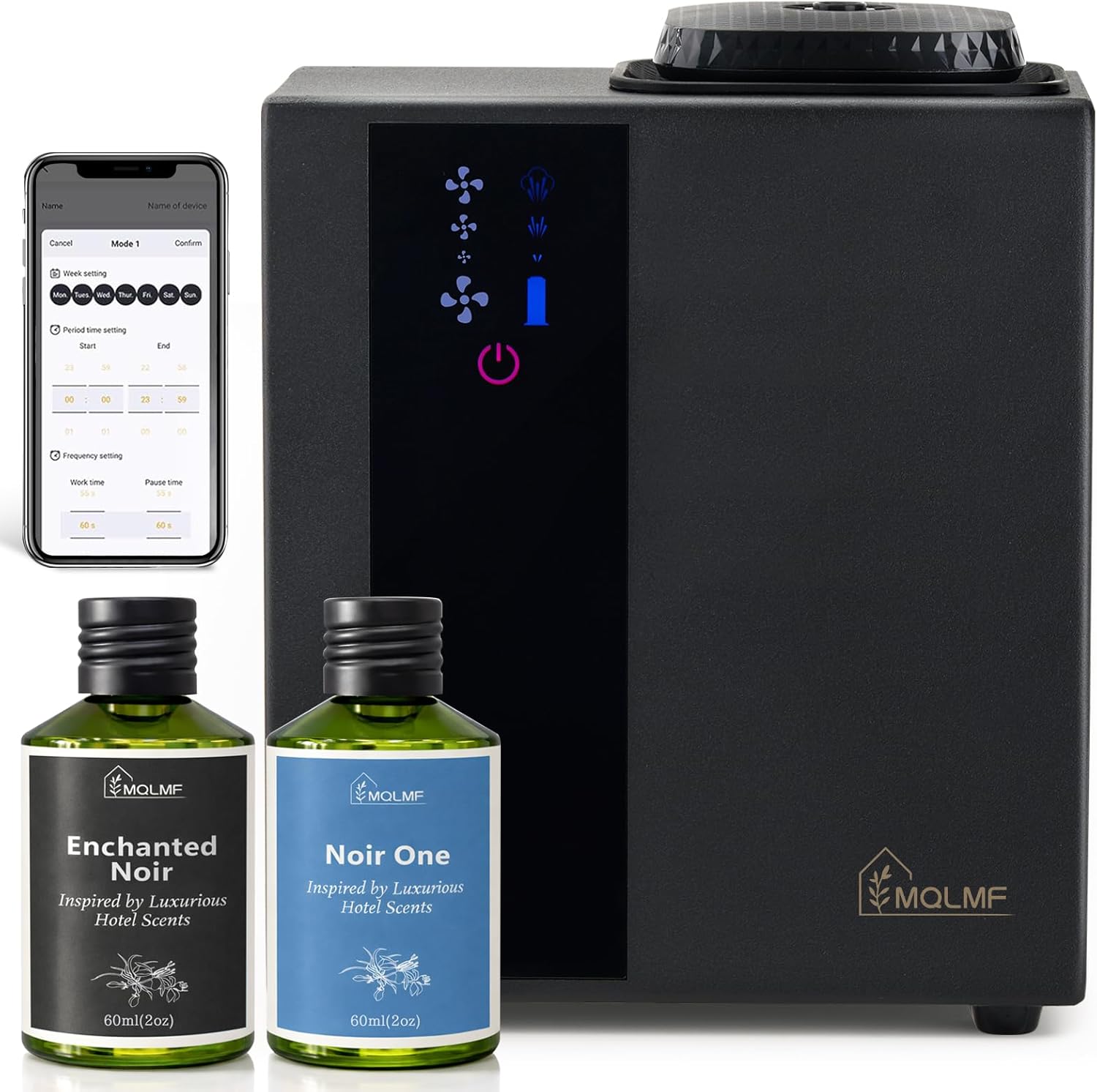 HVAC Diffuser Scent System Whole House - 4500 Sq Ft,Metal,Ultra Quiet,Safety Lock,Bluetooth App,Hotel Commercial Collection Diffuser Machine - Black,Includes 2 x 60ml Oils
