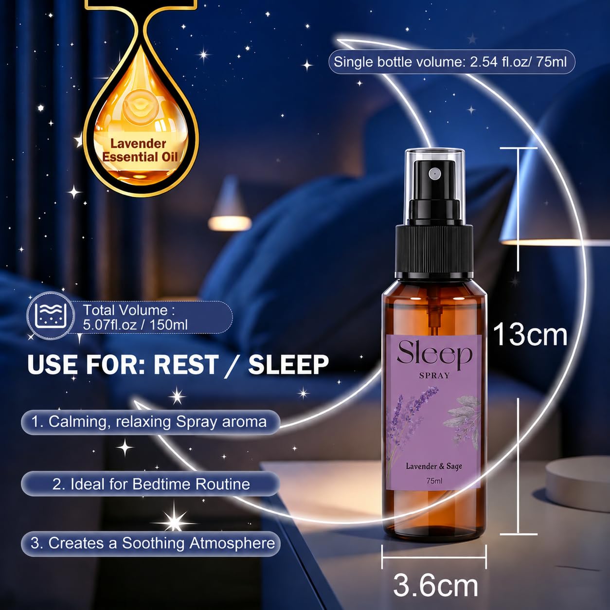 SCENTORINI Sleep Spray, 5.07 oz Pillow Spray with Lavender Essential Oil for Sleep Calming, 2 Pack Relaxing Aromatherapy Pillow Mist for Bedding, Liners, Sheets, Room Spray Air Freshener