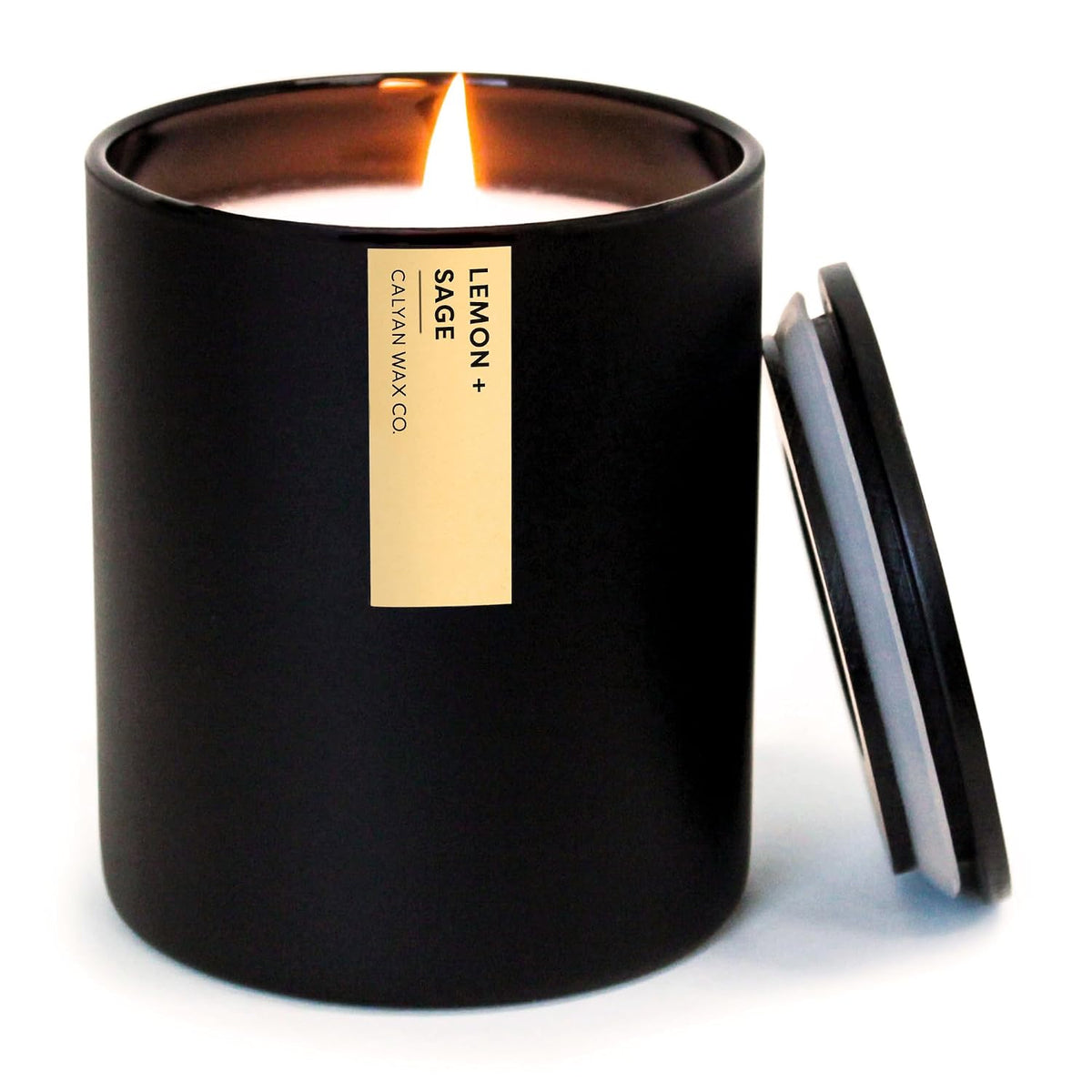 Calyan Wax Co. Lemon & Sage Scented Candle - 75 Hour Burn - Luxury Clean Soy Wax Candles - Long Lasting Black Tumbler Jar