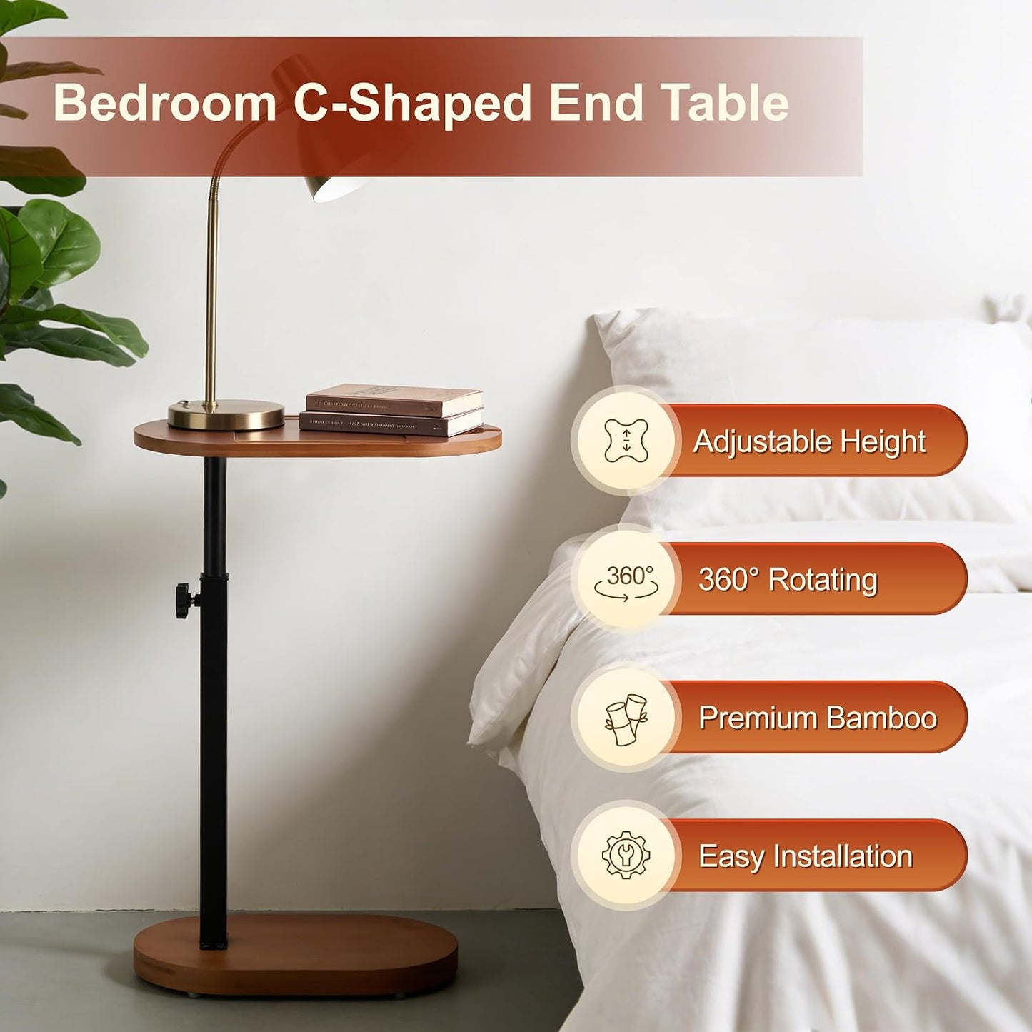 Bamboo Bathtub Side Table, 360° Swivel Height Adjustable Freestanding Bath Caddy Tray Organizer with 5 Storage, Luxury Home Spa Bathroom Essential (Walnut)