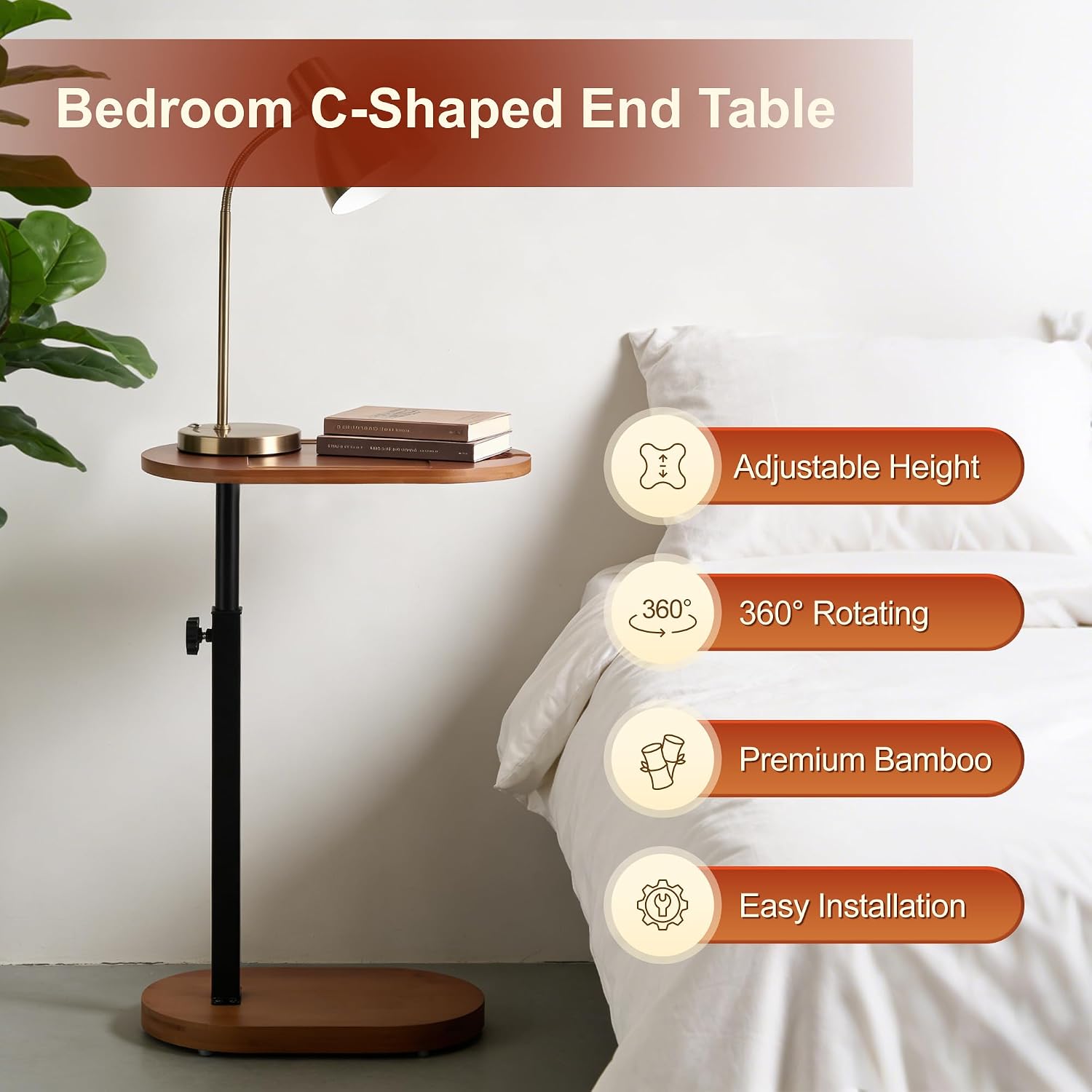 Bamboo Bathtub Side Table, 360° Swivel Height Adjustable Freestanding Bath Caddy Tray Organizer with 5 Storage, Luxury Home Spa Bathroom Essential (Walnut)