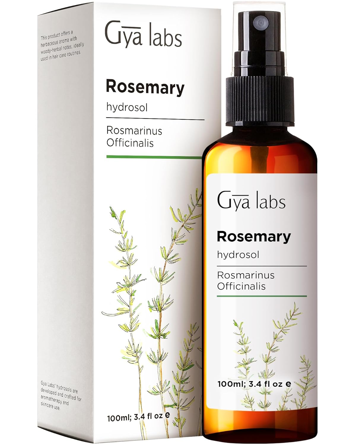 Gya Labs Rosemary Hydrosol - 3.4 Fl Oz - Hydrating Face & Body Mist for Skin Toner & Hair Refresher - As Pillow, Room & Linen Spray for Fresh Scent