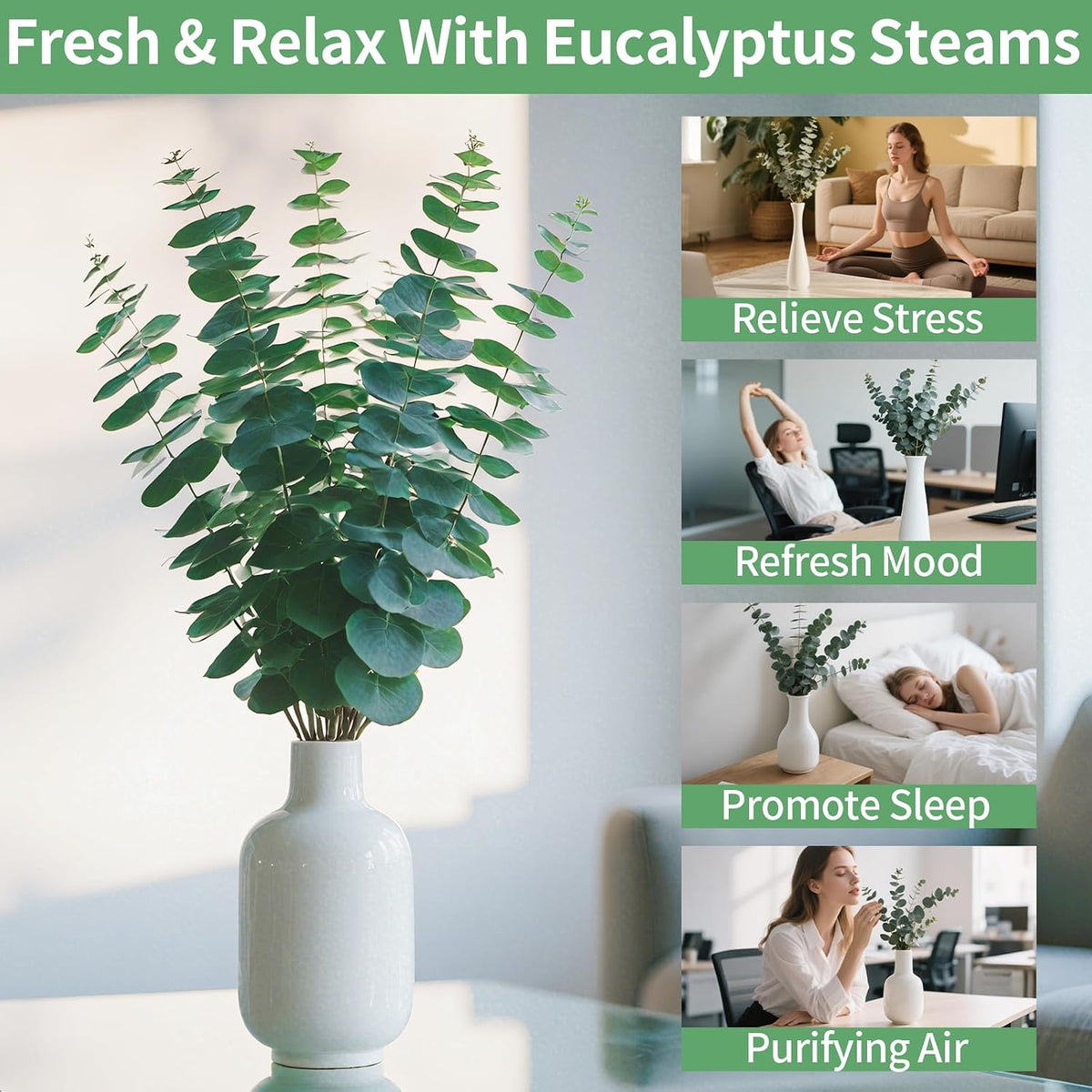 12PCS Dried Eucalyptus Bundle 17'' Real Eucalyptus Stems 100% Natural Fresh Leaves Hanging Plants Greenery Stems for Shower