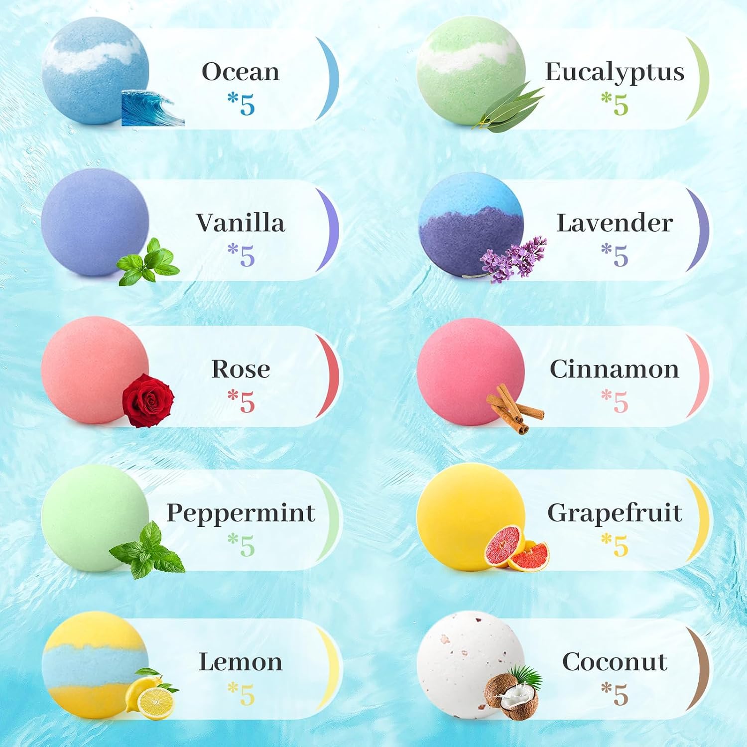 TranquilBliss Bath Bombs Set 50 PCS with 10 Rich Scents, Bath Bombs for Women, Natural Bubble Bombs with Shea Butter & Safe Oil, Ideal for Mother's Day, Birthday, Valentines Present (Brown)