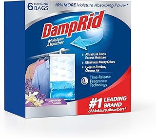 DampRid Lavender Vanilla Hanging Moisture Absorber, 15.4 oz., 6 Pack - Eliminates Musty Odors for Fresher, Cleaner Air, Ideal Moisture Absorbers for Closet, 10% More Moisture Absorbing Power*