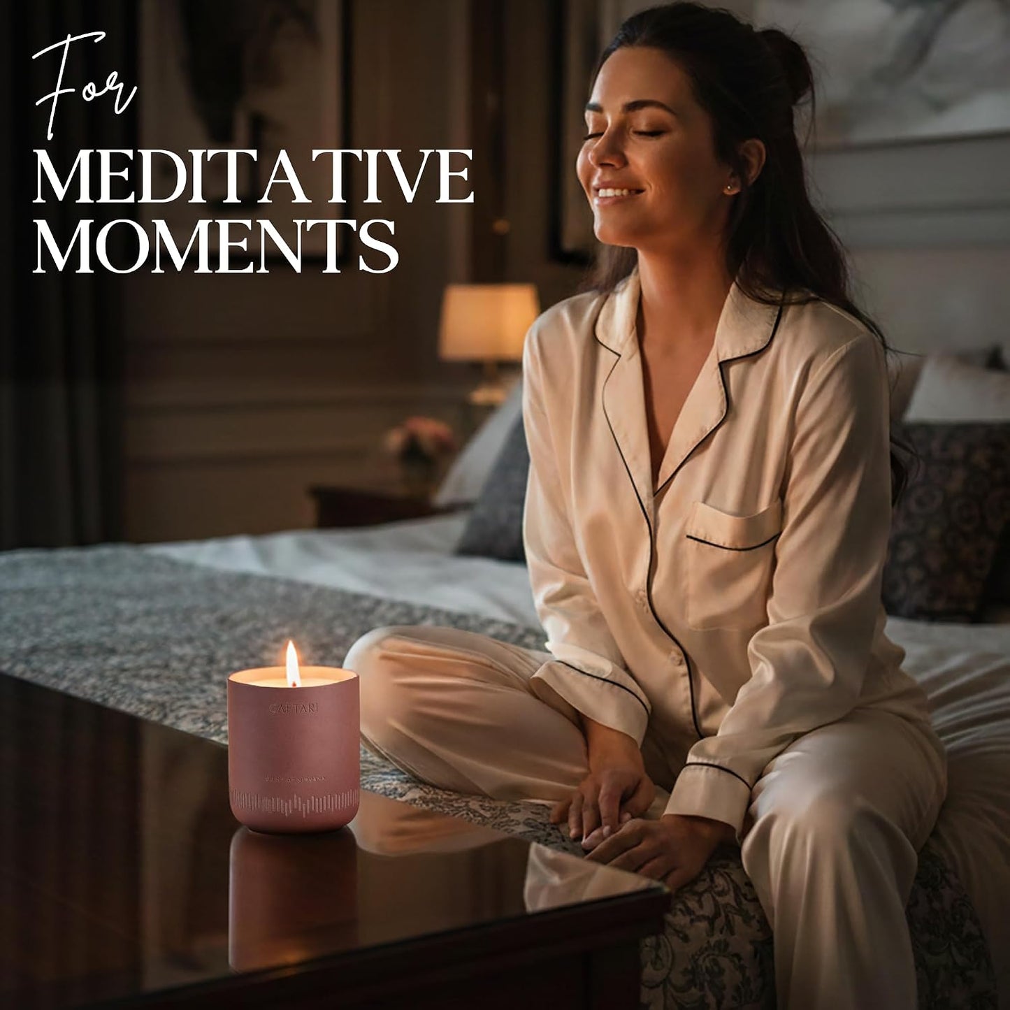 CAFTARI Scent of Nirvana Scented Candle | Oudh, Cedarwood & Patchouli | Soy Candles Non Toxic | 60-Hour Burn | Scented Candles for Home | Stress Relief Aromatherapy | Luxury Ceramic Jar | 10.5 oz
