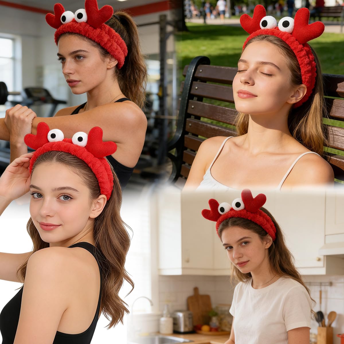 3Pcs Makeup Headband for Women, Spa Hairband with Fluffy Frog Deer Snails Designs Microfiber Head band Face Wash Headband Skincare Hair Accessories for Cosmetic Shower