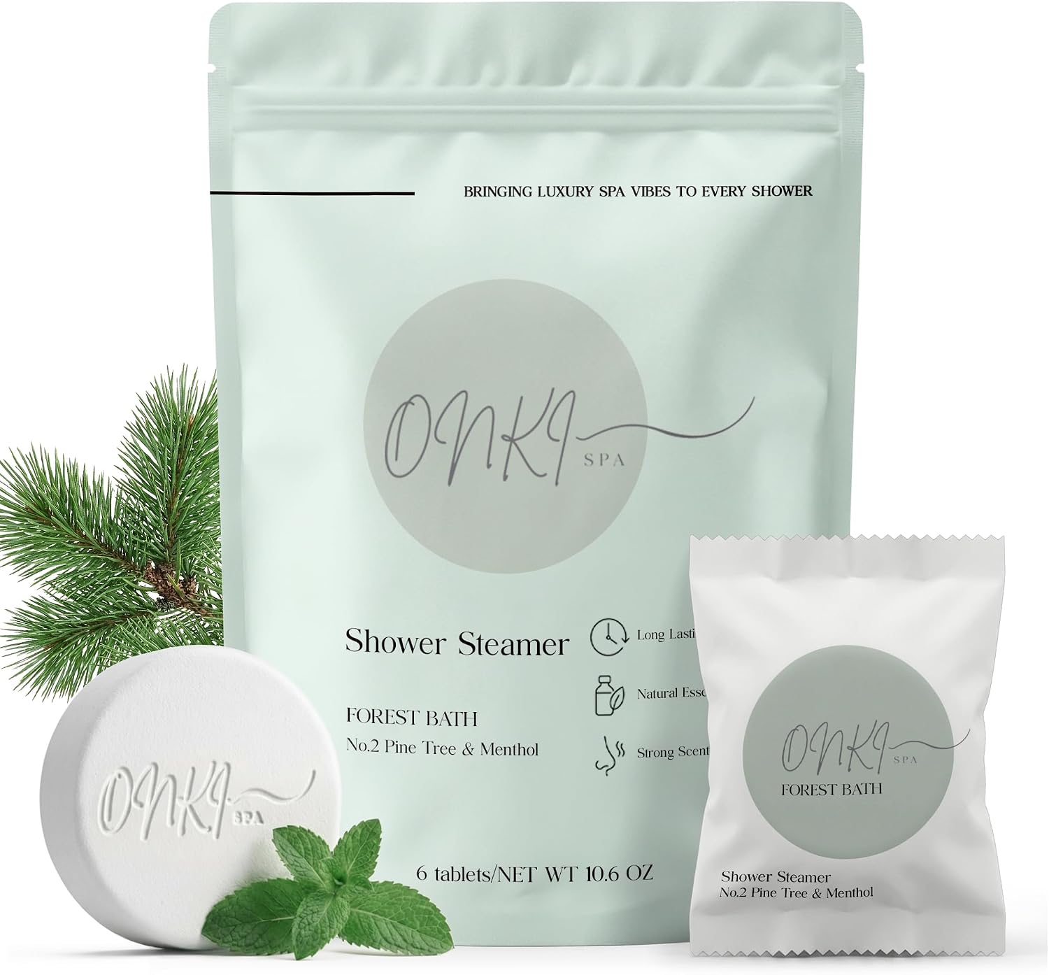 Pine Shower Steamers Aromatherapy 6 Pack – Pine Tree Menthol Shower Steamer for Sinus Relief, Stress Relief & Self Care – Fresh Spa Shower Bombs for Women & Men