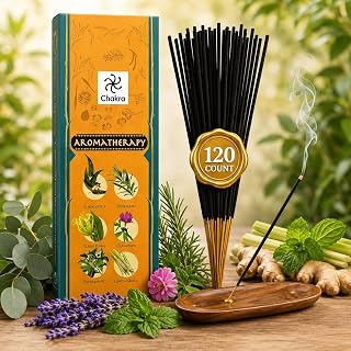 Aromatherapy Incense Gift Pack – 120 Natural Sticks (6 Boxes) – Relaxing, Stress Relief, Meditation, Refreshing, Sensuality & Energising Scents – Eucalyptus, Geranium & More | Chakra