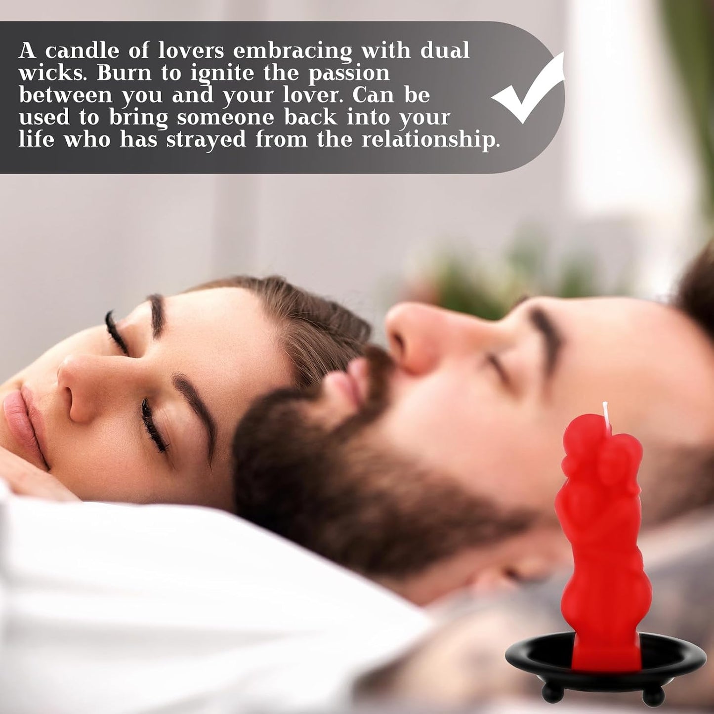 Jingmore 1 Set Love Ritual Spell Candle Red Lovers Candle Holder Couple Hugging Wax Figure with Black Iron Plate for Home Wedding Dinner Parties Fall in Love with Me Decor(Half Body)