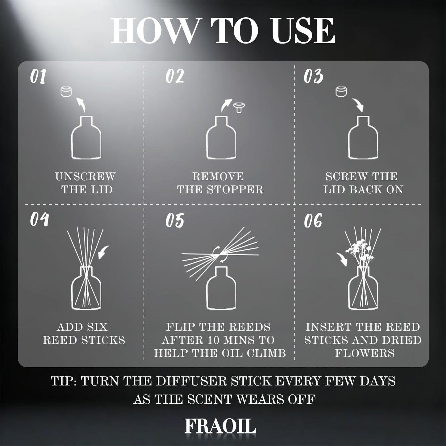 Sandalwood Reed Diffuser, Reed Diffuser Set 6.7 fl oz (200 ml) with 6 Reed Sticks, Home Fragrance Reed Diffuser for Bathroom Shelf House Bedroom Office Decor