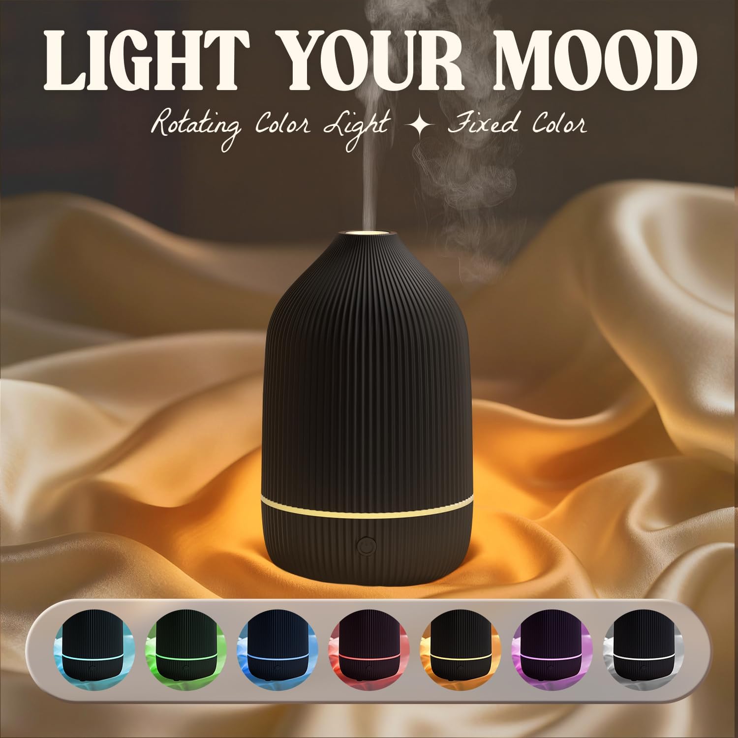 Essential Oil Diffuser, 100ml Aromatherapy Diffuser, Mini Ultrasonic Diffuser for Essential Oil, Home, Office, Cool Mist Humidifier with 7 Led Light, Auto Shut-Off, Black