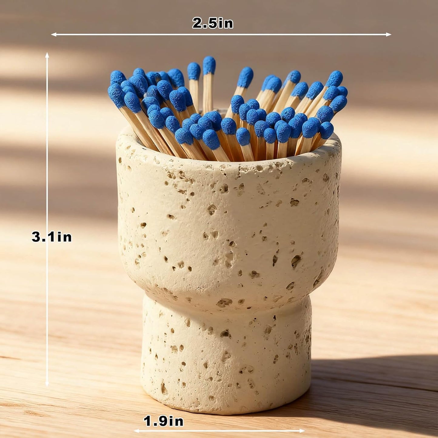 Concrete Match Holder with Striker, 2.5" x 3.1" Decorative Matchstick Jar Box for Fireplace, Candles, Cute Match Jar for Home Décor, Gift (Matches Not Included)