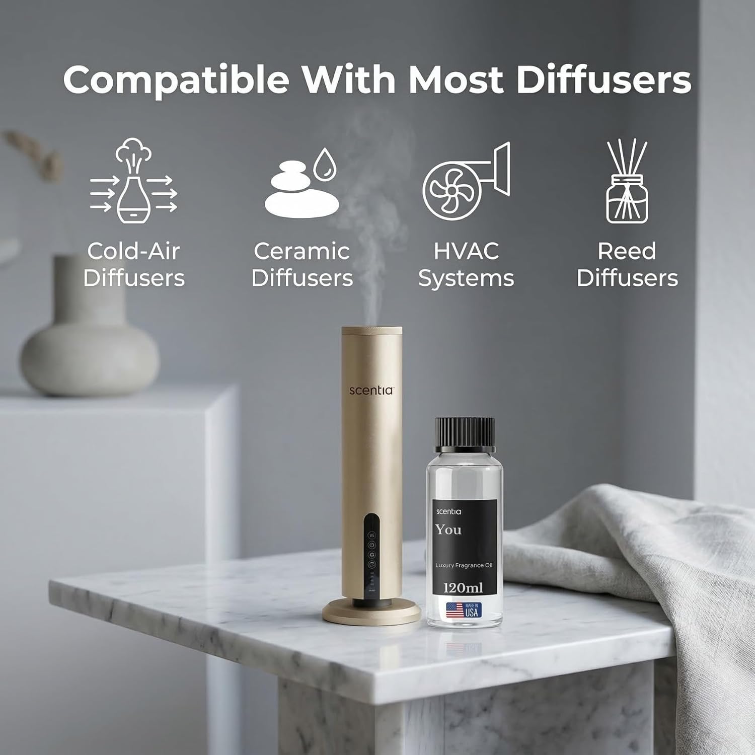 Scentia You Premium Fresh Fragrance Oil for Diffusers – Clean Citrus, Eucalyptus & Sandalwood Home Scent – Cold Air & HVAC Diffuser Oil Refill – 120 ml (4.06 fl oz)