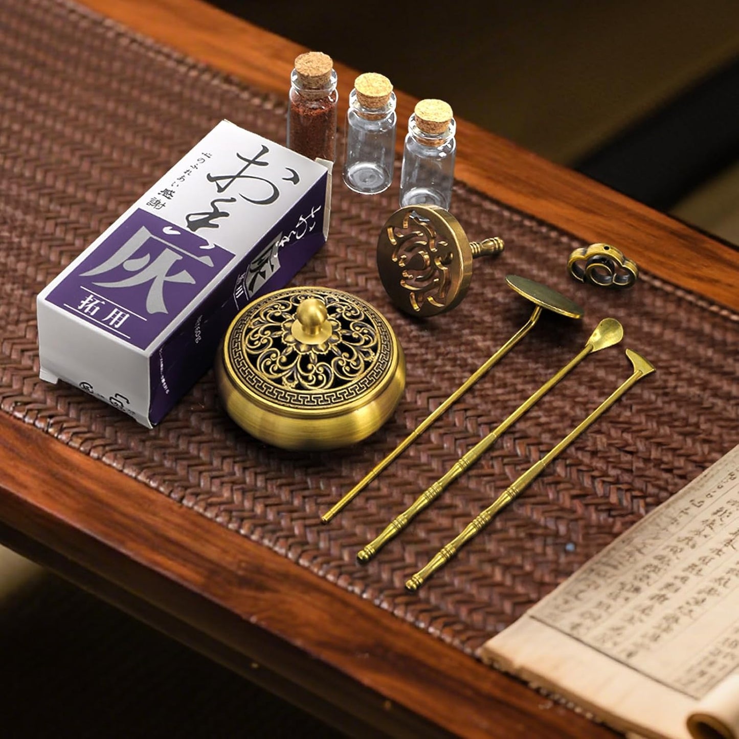 Noamus 12 Pcs Incense Burner Kit, Brass Powder Ash Making Set with Censer, Chinese Incense Art Mold Press Tool, Home Fragrance Holder in Gift Box for Relaxation, Meditation, Yoga, Aromatherapy