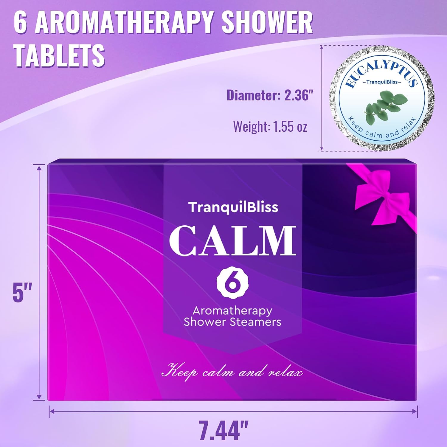 TranquilBliss Shower Steamers, Shower Bombs with Natural Fragrance, Self Care& Relaxation, Mother's Day, Christmas Birthday for Women and Mom, Individually Packaged, Purple Set 2 Packs（12 Tablets）