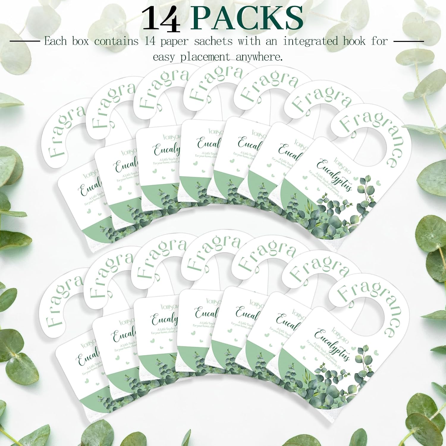 14 PCS Eucalyptus Sachets Bags for Drawers and Closets, Long Lasting Scented Sachets Air Fresheners, Natural Odor Eliminator, Home Fragrance for Wardrobe, Shoe Cabinet, Car & Bathroom Potpourri Bag