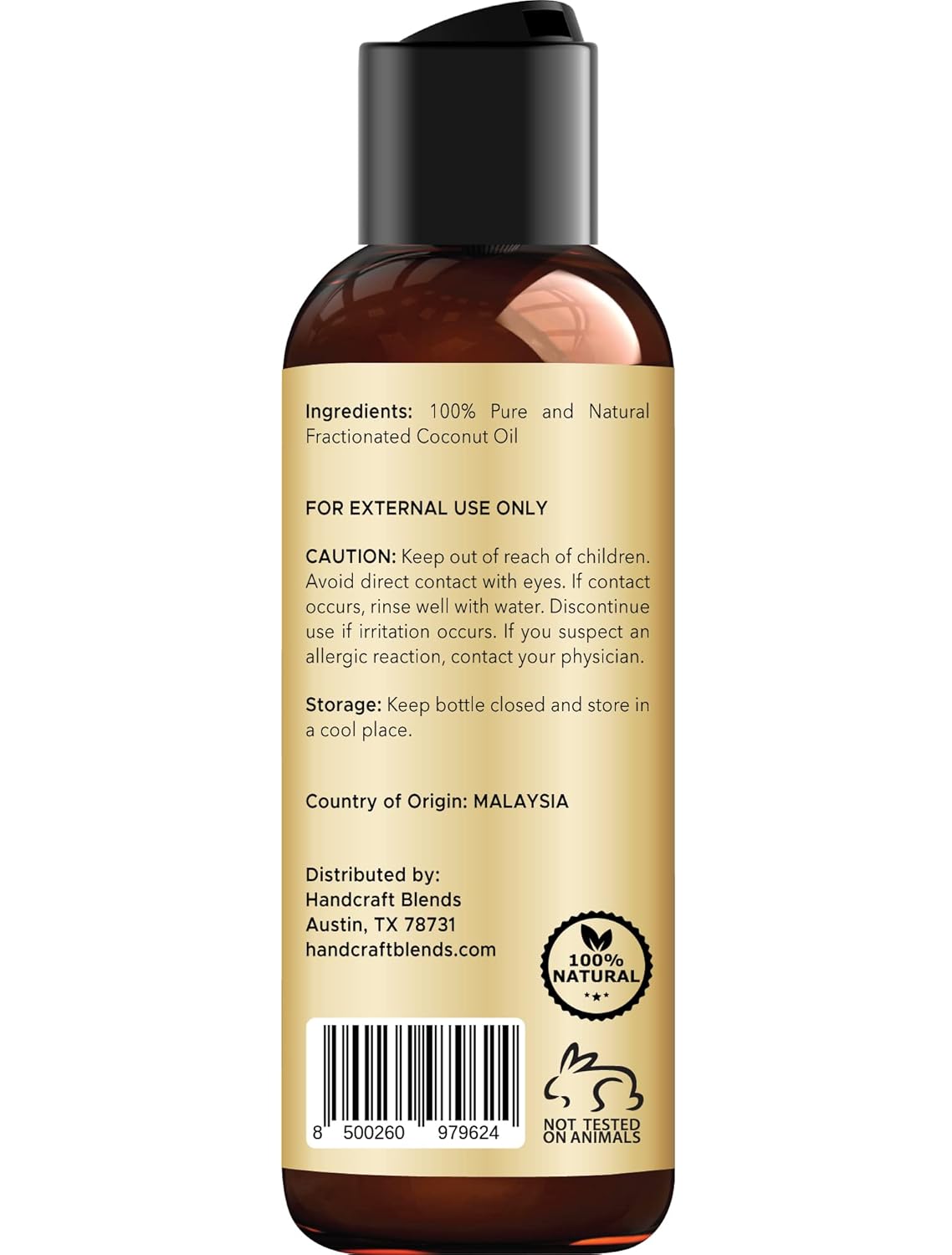 Handcraft Blends Fractionated Coconut Oil - 4 Fl Oz - 100% Pure and Natural - Premium Grade Carrier Oil for Skin and Hair - Hair and Body - Massage