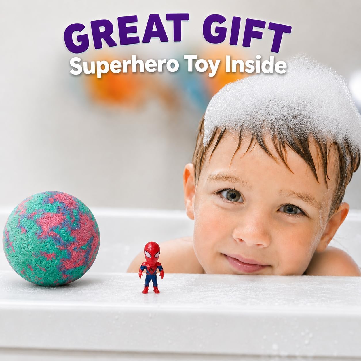 EvolutionUSA 6 Purple Epic Superhero Bath Bombs for Kids – Childrens Super Hero Bath Bombs Toy, Organic Bathbomb with Surprise, Superhero Bath Fizzers, Fun Bathbombs Birthday, Christmas, Easter