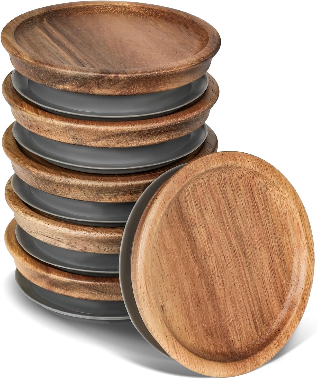 6 Pack Regular Mouth Lids for Mason Jars, Reusable Wooden Storage Lids with Silicone Seal for Regular Mouth Jars