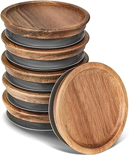 6 Pack Regular Mouth Lids for Mason Jars, Reusable Wooden Storage Lids with Silicone Seal for Regular Mouth Jars